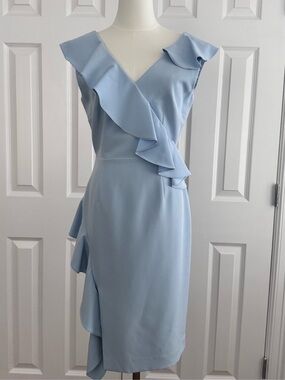 Gianni Bini light blue ruffle midi elegant summer cocktail dress